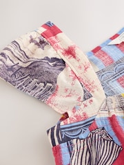 Pink/Blauer Rahmen-Print - Top mit flatternden Ärmeln, Knopfleiste und Leinenanteil - Bild 6 von 7