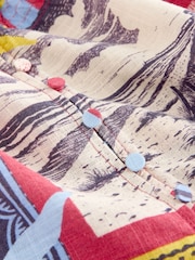 Pink/Blauer Rahmen-Print - Top mit flatternden Ärmeln, Knopfleiste und Leinenanteil - Bild 7 von 7