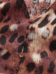 Deer Print V-Neck Short Sleeve Top with Linen - Image 2 of 3