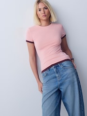 Pink/Brown Short Sleeve Layered Crew Neck T-Shirt - Image 2 of 8