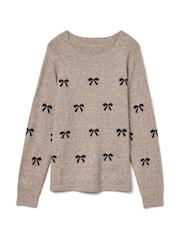 VERO MODA Brown Bow Detail Knitted Jumper - Image 1 of 1