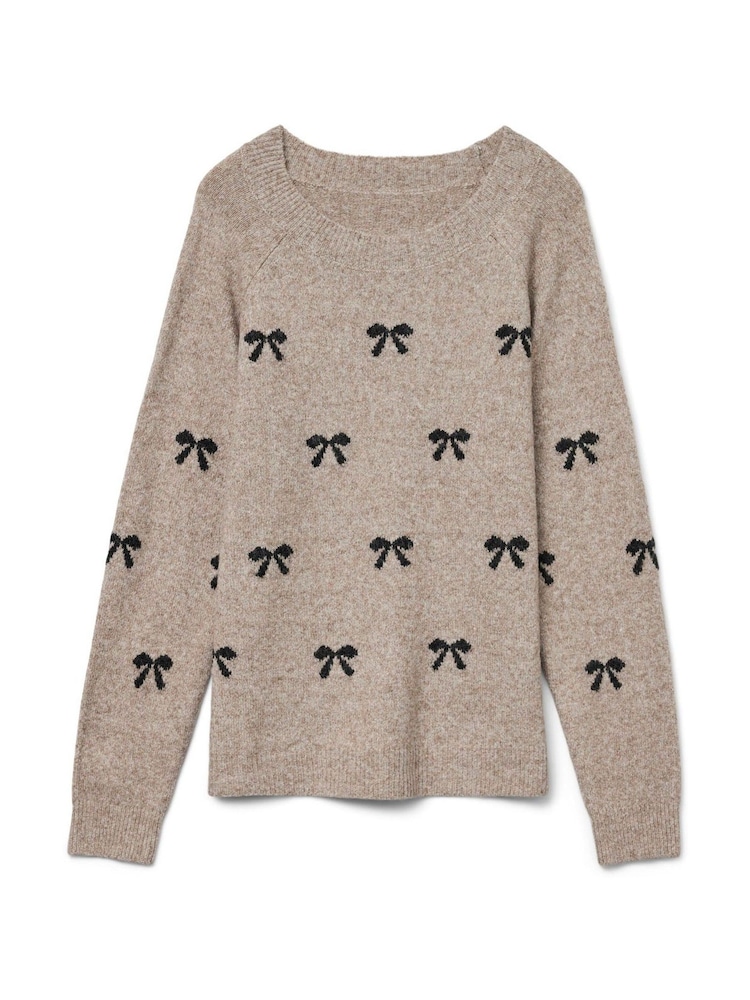 VERO MODA Brown Bow Detail Knitted Jumper - Image 1 of 1