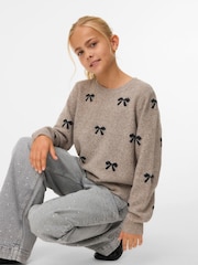 VERO MODA Brown Bow Detail Knitted Jumper - Image 3 of 5