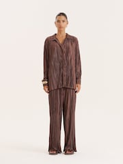 4th & Reckless Brown Plisse Trousers Palais - Image 1 of 3