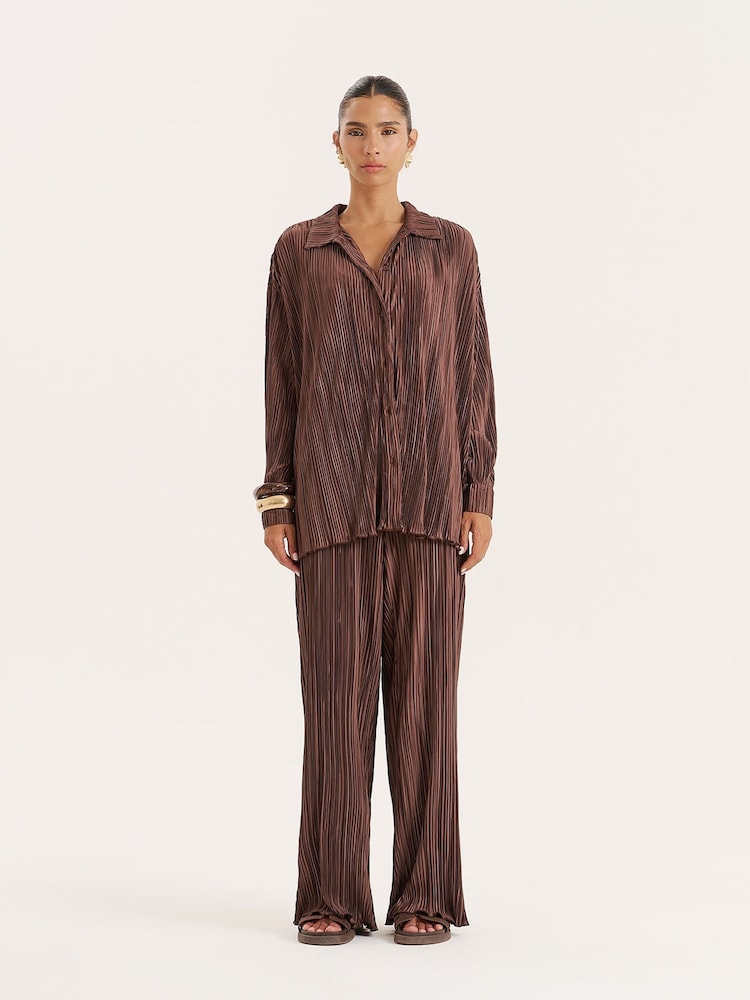 4th & Reckless Brown Plisse Trousers Palais - Image 1 of 3 4th & Reckless Brown Plisse Trousers Palais - Image 1 of 3