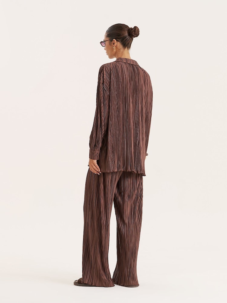 4th & Reckless Brown Plisse Trousers Palais - Image 2 of 3 4th & Reckless Brown Plisse Trousers Palais - Image 2 of 3