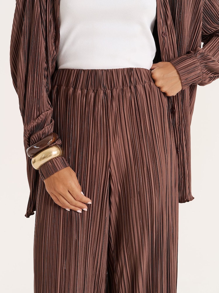 4th & Reckless Brown Plisse Trousers Palais - Image 3 of 3 4th & Reckless Brown Plisse Trousers Palais - Image 3 of 3