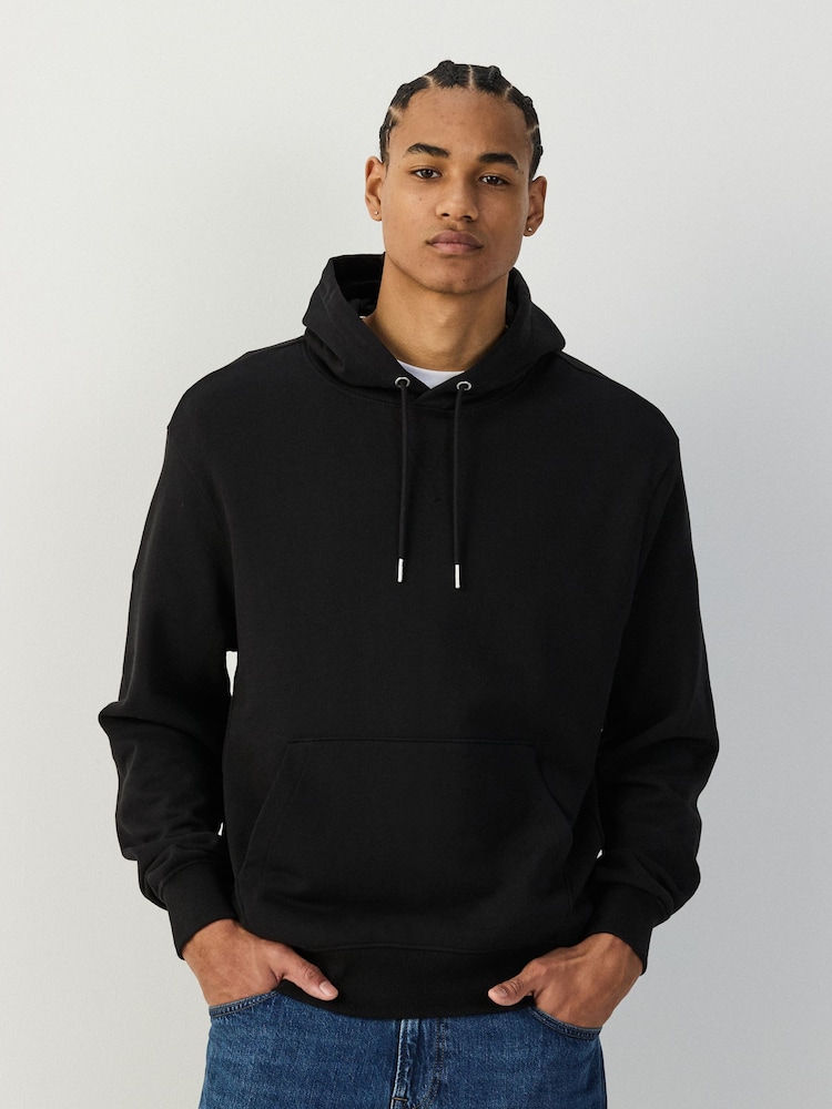 Black Cotton Rich Lightweight Jersey Hoodie - Image 1 of 8
