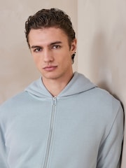 Albastru deschis - Smart Rib Textured Zip Through Hoodie - Imaginea 1 din 10
