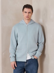 Albastru deschis - Smart Rib Textured Zip Through Hoodie - Imaginea 2 din 10