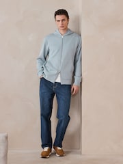 Albastru deschis - Smart Rib Textured Zip Through Hoodie - Imaginea 3 din 10