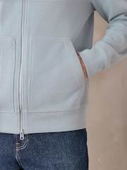 Albastru deschis - Smart Rib Textured Zip Through Hoodie - Imaginea 6 din 10