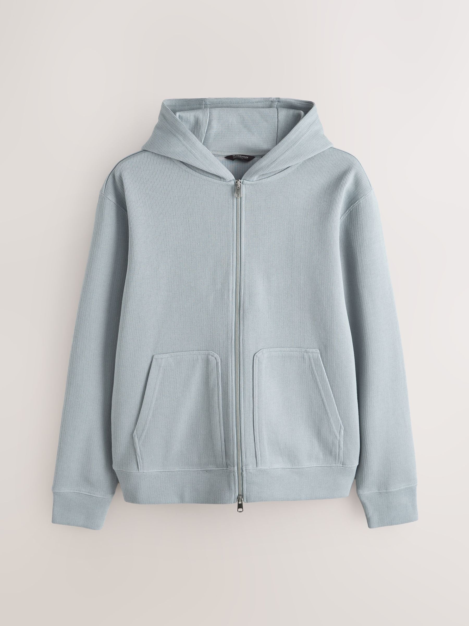 Cumpără Albastru deschis - Smart Rib Textured Zip Through Hoodie