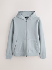 Albastru deschis - Smart Rib Textured Zip Through Hoodie - Imaginea 8 din 10