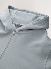 Albastru deschis - Smart Rib Textured Zip Through Hoodie - Imaginea 9 din 10
