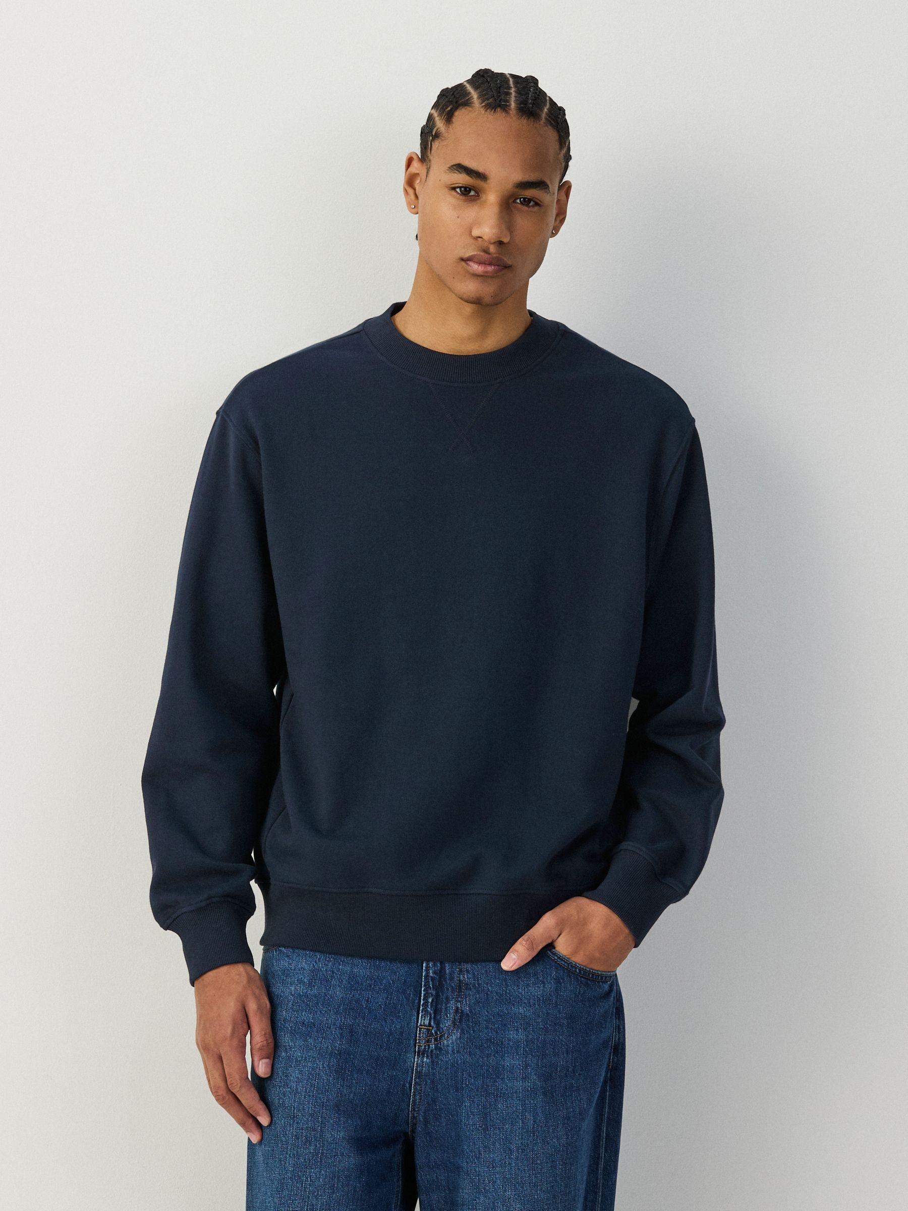Buy Navy Blue Cotton Rich Lightweight Jersey Crew Sweatshirt from