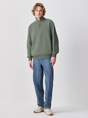 Khaki Green Cotton Rich Lightweight Jersey Quarter Zip Sweatshirt - Image 2 of 8