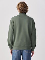 Khaki Green Cotton Rich Lightweight Jersey Quarter Zip Sweatshirt - Image 3 of 8