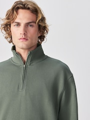 Khaki Green Cotton Rich Lightweight Jersey Quarter Zip Sweatshirt - Image 4 of 8