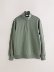 Khaki Green Cotton Rich Lightweight Jersey Quarter Zip Sweatshirt - Image 6 of 8