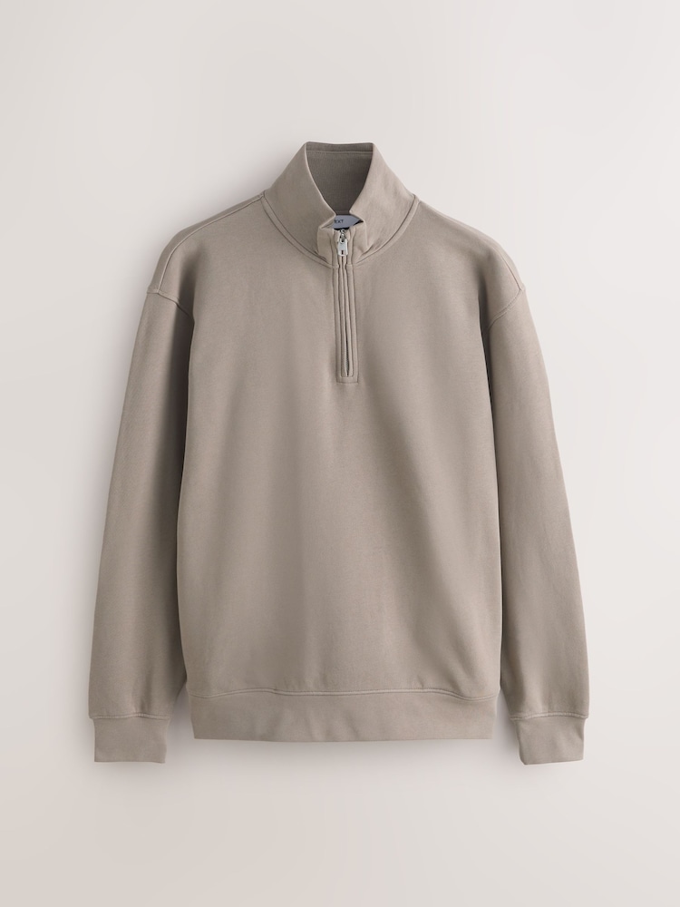 Neutral Stone Cotton Rich Lightweight Jersey Quarter Zip Sweatshirt - Image 1 of 3 Neutral Stone Cotton Rich Lightweight Jersey Quarter Zip Sweatshirt - Image 1 of 3