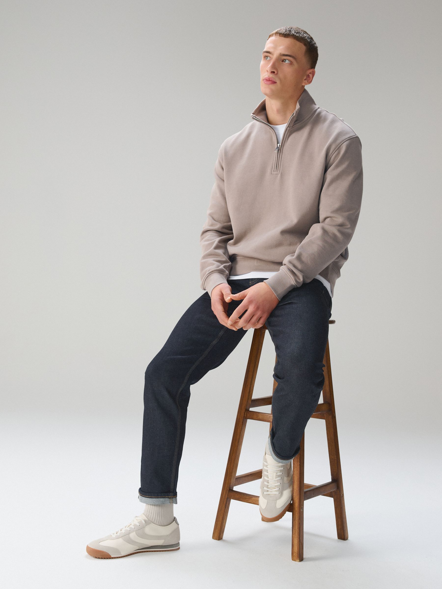 Buy Neutral Stone Cotton Rich Lightweight Jersey Quarter Zip