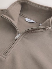 Neutral Stone Cotton Rich Lightweight Jersey Quarter Zip Sweatshirt - Image 2 of 3