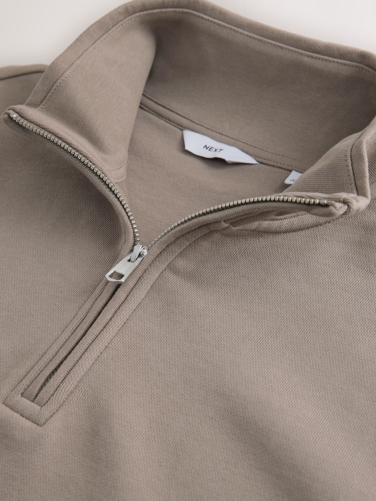 Neutral Stone Cotton Rich Lightweight Jersey Quarter Zip Sweatshirt - Image 2 of 3 Neutral Stone Cotton Rich Lightweight Jersey Quarter Zip Sweatshirt - Image 2 of 3