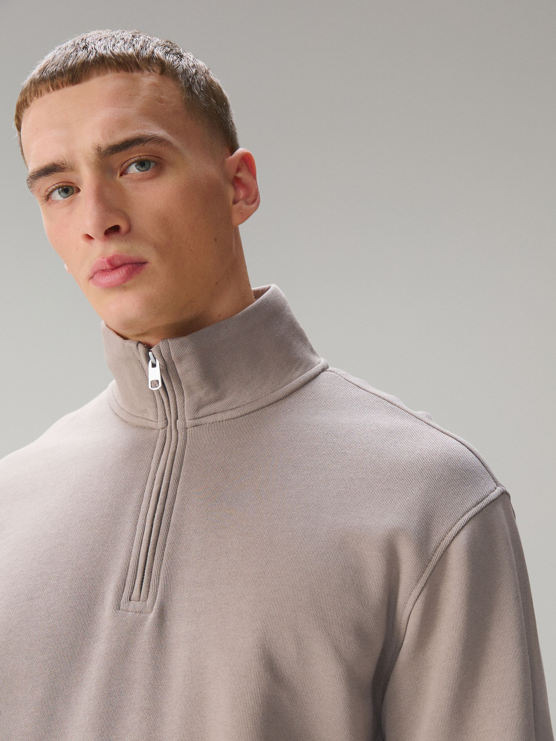トップス Stone  sweat Buy Neutral Stone Cotton Rich Lightweight Jersey Quarter Zip