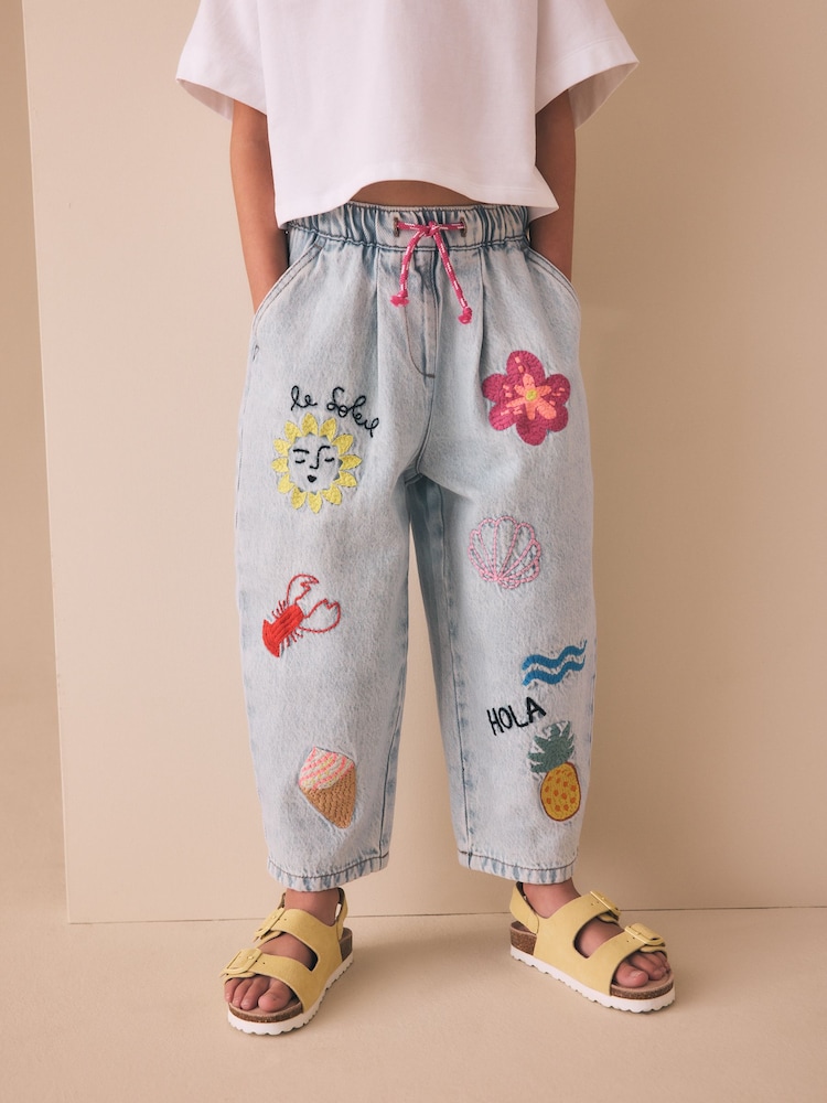 Fruit Embroidery - Barrel Leg Jeans (3-16yrs) - Imaginea 1 din 3