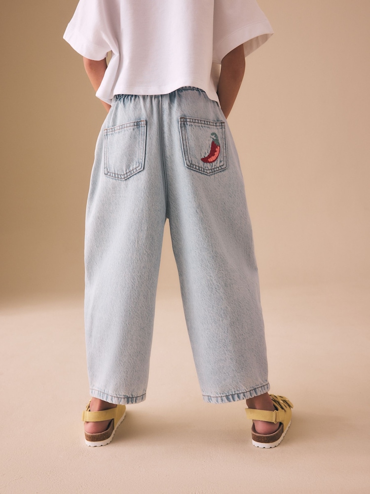 Fruit Embroidery - Barrel Leg Jeans (3-16yrs) - Imaginea 2 din 3
