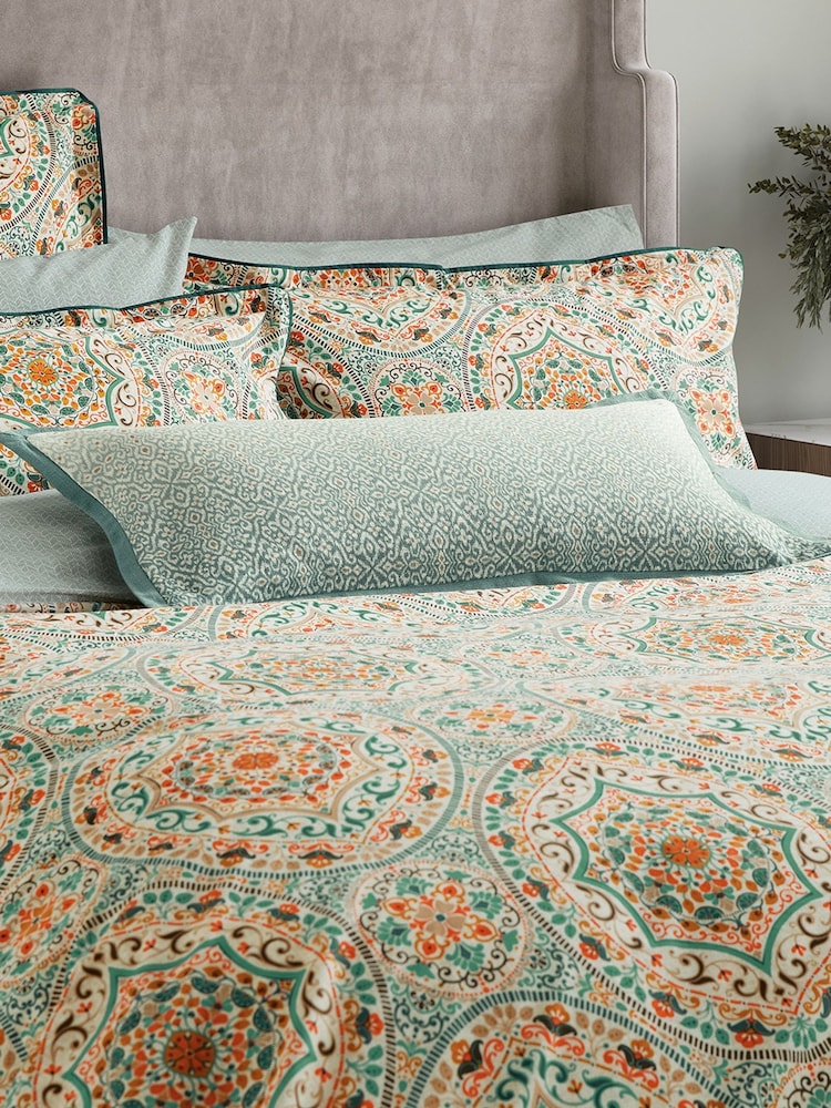 Bedeck of Belfast Gold  Teal Addison Cotton Cushion - Image 1 of 5