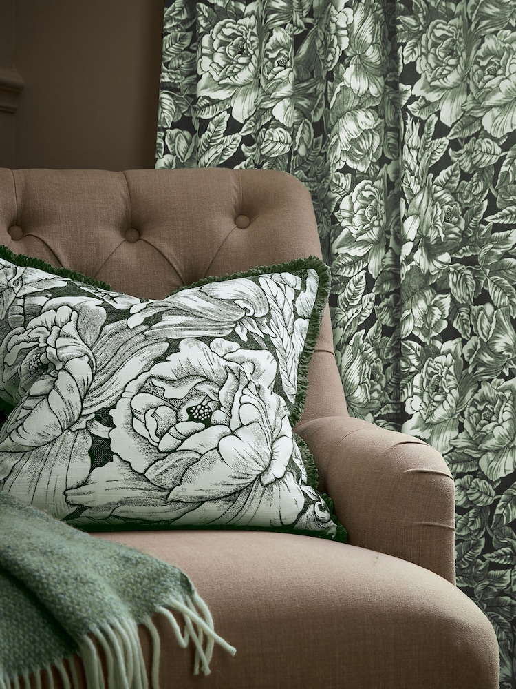 Burleigh X Bedeck Of Belfast Green Hibiscus Fringed Edge Cushion - Image 1 of 4