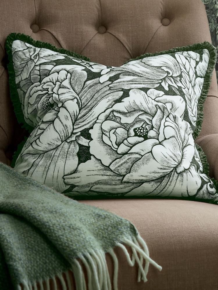 Burleigh X Bedeck Of Belfast Green Hibiscus Fringed Edge Cushion - Image 2 of 4