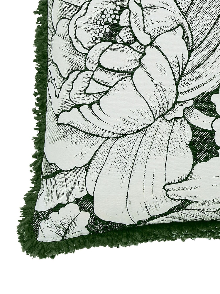 Burleigh X Bedeck Of Belfast Green Hibiscus Fringed Edge Cushion - Image 4 of 4