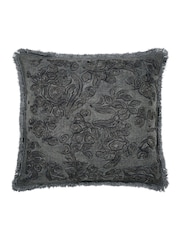 Burleigh X Bedeck Of Belfast Charcoal White Regal Peacock Embroidered Cotton Cushion - Image 3 of 4