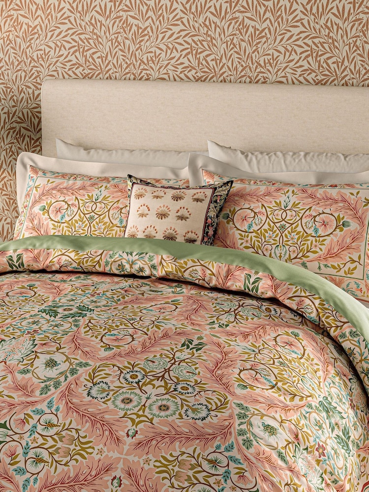 Morris & Co Rose Pale Olive Earthly Paradise 200 TC Cotton Duvet Set - Image 2 of 5