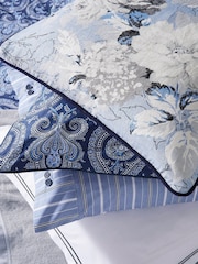 Bedeck of Belfast Navy Blue Ellis Embroidered Cotton Sq Pillowcase Pair - Image 3 of 5