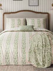 Helena Springfield Green Pink Oak Stripe 100% Cotton Duvet Set - Image 1 of 5