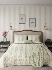 Helena Springfield Green Pink Oak Stripe 100% Cotton Duvet Set - Image 2 of 5
