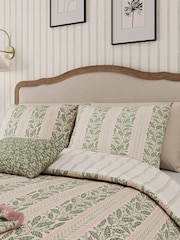Helena Springfield Green Pink Oak Stripe 100% Cotton Duvet Set - Image 3 of 5