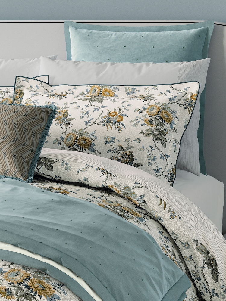 Bedeck of Belfast Duck Egg Sybil Embroidered 200 TC Pillowcases Pair - Image 1 of 5