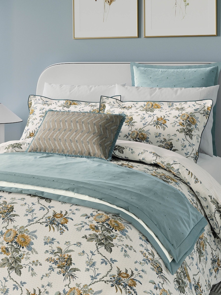 Bedeck of Belfast Duck Egg Sybil Embroidered 200 TC Pillowcases Pair - Image 2 of 5