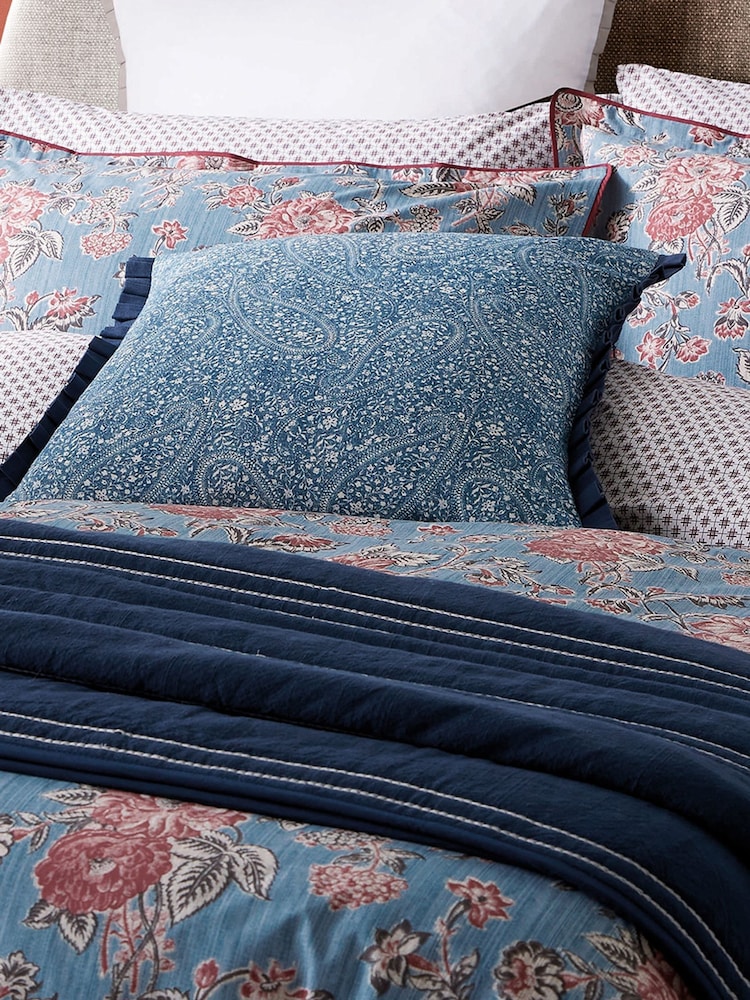 Bedeck of Belfast Denim Blue Emmeline Cushion - Image 1 of 5 Bedeck of Belfast Denim Blue Emmeline Cushion - Image 1 of 5