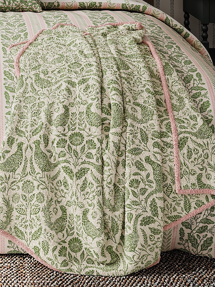 Helena Springfield Green Pink Pheasant Cosy Fleece Throw - Image 1 of 4