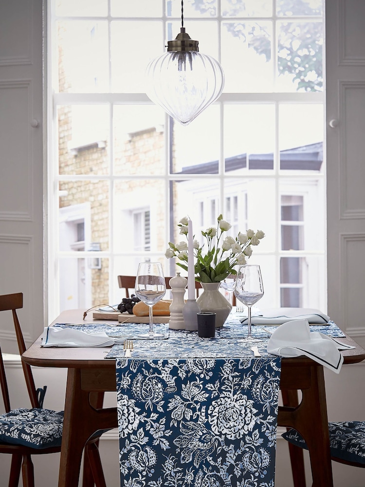 Bedeck of Belfast Midnight Navy Saja Stripe 100% Cotton Table Runner - Image 1 of 4