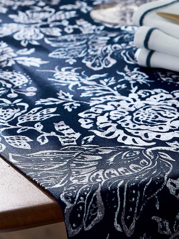 Bedeck of Belfast Midnight Navy Saja Stripe 100% Cotton Table Runner - Image 2 of 4
