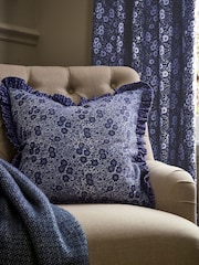 Burleigh X Bedeck Of Belfast Blue Calico Frilled Edge Cotton Cushion - Image 1 of 4