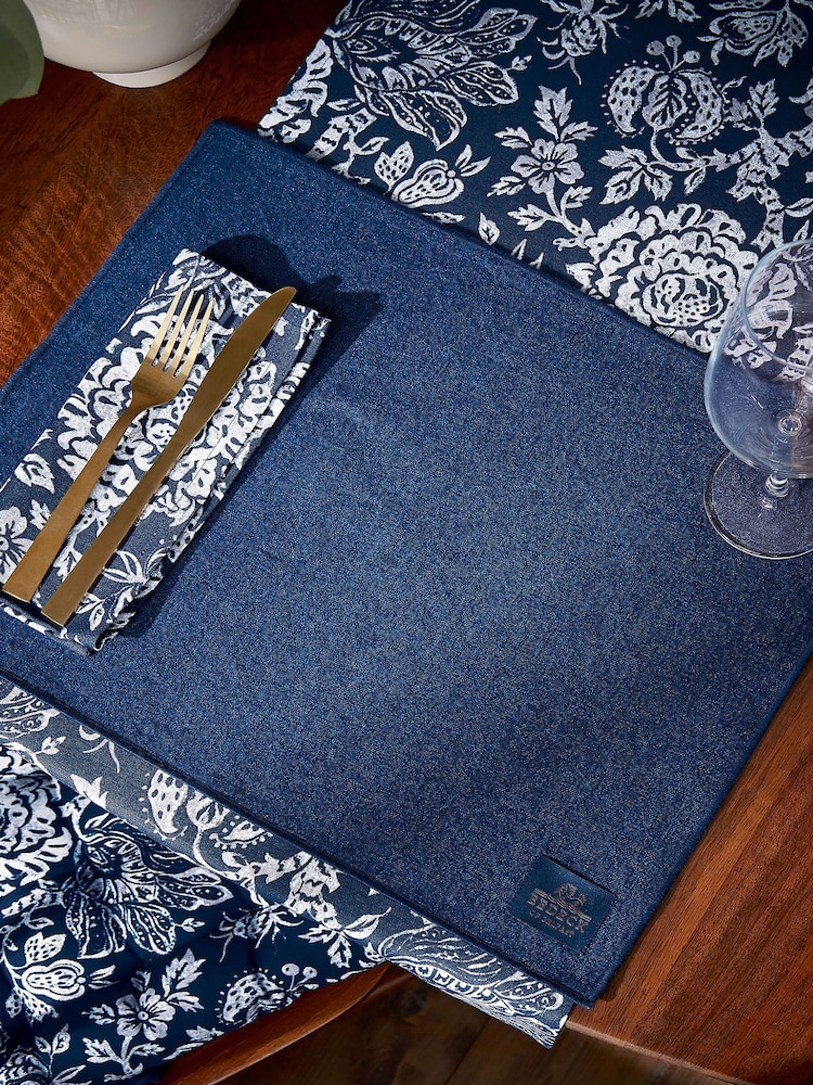 Bedeck of Belfast Set of 2 Midnight Navy Saja Stripe 100% Cotton Placemats - Image 1 of 3