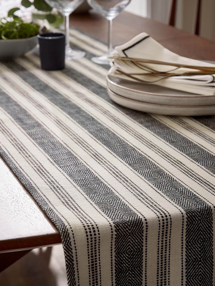 Bedeck of Belfast Charcoal Saja Stripe 100% Cotton Table Runner - Image 1 of 4 Bedeck of Belfast Charcoal Saja Stripe 100% Cotton Table Runner - Image 1 of 4